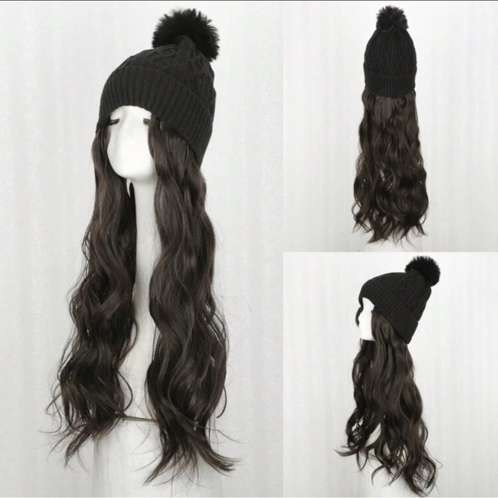 Black Knit Beanie Wig